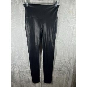 SPANX Shape Faux Leather Leggings Shaping Black Size Medium Nwot Retails $98
